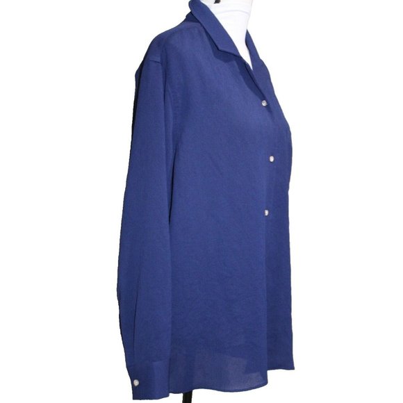 Wilfred Women's Cobalt Blue Cotton Loop Collar Long Sleeve Button Down Shirt S - Picture 4 of 7